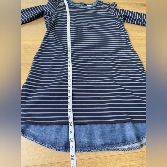 J. Jill 3/4 Sleeve Navy Striped Shift Dress Tencel Denim Shirt Tail Size Small - Picture 11 of 11
